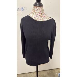 Lauren Ralph Lauren Black Ribbed Knit Boat Neck Pullover Sweater Women's L